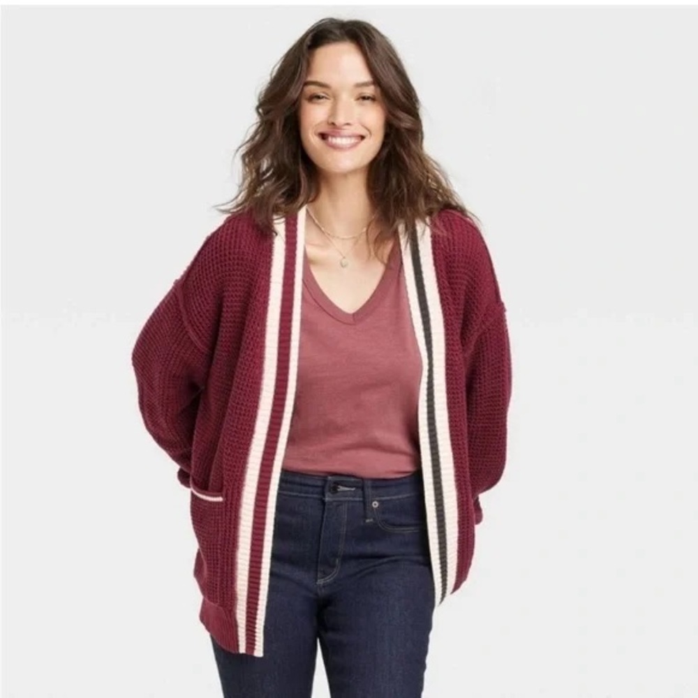 Universal Thread Maroon Cardigan with Cream Accents